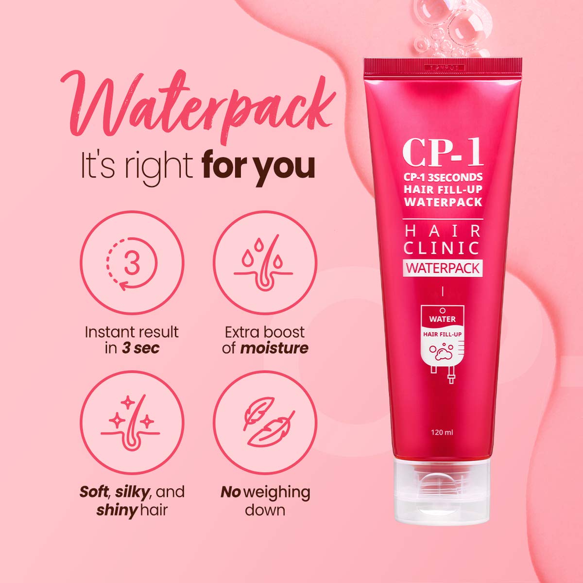 CP-1 3 Seconds Hair Fill-Up Waterpack - Acondicionador sin enjuague, mascarilla capilar sin enjuague 120 ml