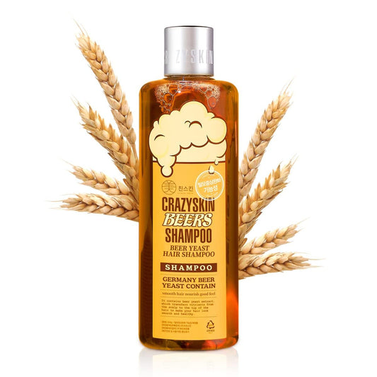 [CRAZYSKIN] German Beers Yeast Biotin Shampoo for Hard water, Anti-hair loss, and Thickening, Gentle Exfoliating & Scalp Function with Panthenol, Collagen and Free-Sulfate, Chemical, 300ml(10.15oz)