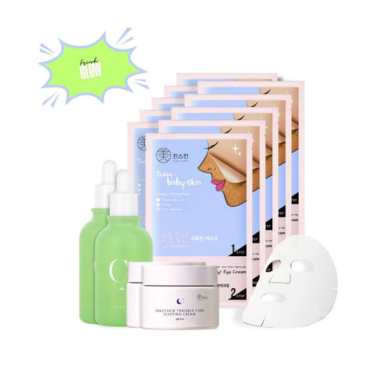 [CRAZYSKIN] Double Fresh Glow Bundle - K-beauty Centella Ampoule Lifting Masks & Hydrating Night Cream for Radiant Skin Care