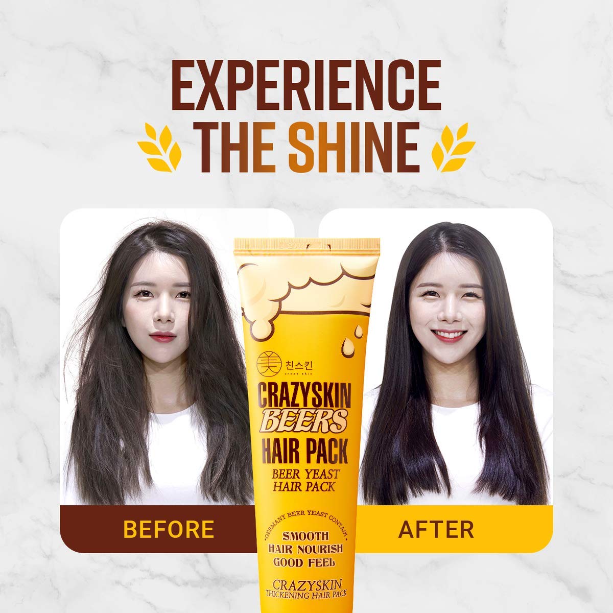 [CRAZYSKIN] Hair Treatment Mask - pH5.5 Beer Yeast, Protein, Keratin, Argan Oil, Collagen - Repairs Dry, Damaged or Color Treated Hair 6.77oz(200ml)
