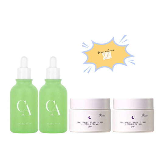 [CRAZYSKIN] Double Sensitive Skin Bundle - K-beauty with Centella Cica Ampoule, Night Cream, for Sensitive Skin Care