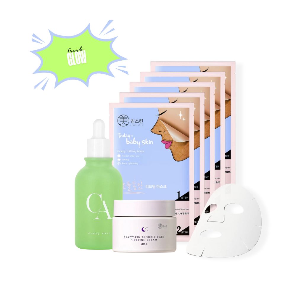 [CRAZYSKIN] Fresh Glow Bundle - K-beauty Centella Ampoule Lifting Masks & Hydrating Night Cream for Radiant Skin Care