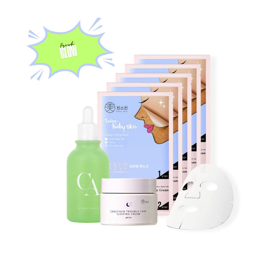 [CRAZYSKIN] Fresh Glow Bundle - K-beauty Centella Ampoule Lifting Masks & Hydrating Night Cream for Radiant Skin Care